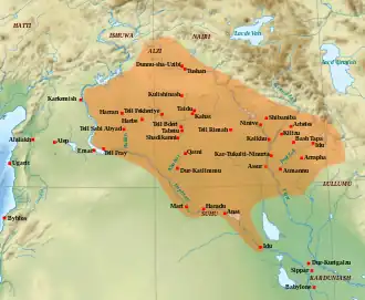 Extension approximative du royaume médio-assyrien entre la fin du XIIIe et le début du XIe siècle.