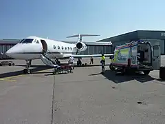Gulfstream IV assurant la mission d'ambulance aérienne.