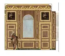 Restitution de la paroi est de l'antichambre de l'appartement frais de Meudon, vers 1704.