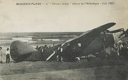 L'Oiseau Canari sur la plage de Mimizan le 16 juin 1929.