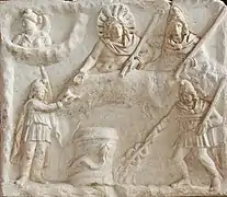 Le banquet de Mithra et de Sol, bas-relief de Fiano Romano, IIe – IIIe siècle. Musée du Louvre.