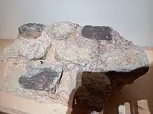 Fragment de murs avec des petites pierres et un enduit permettant de tenir le tout en un bloc