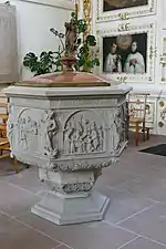 Vue d'ensemble des fonts baptismaux de 1624.
