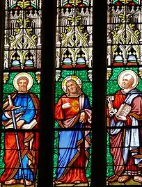 Sacré-Cœur de Jésus entouré de saint Paul et saint Pierre.