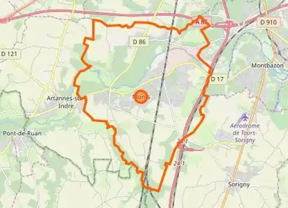 Carte représentant les limites territoriales d'une commune.