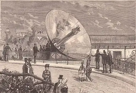 Le concentrateur parabolique d'énergie solaire de Mouchot à l'Exposition universelle de 1878.