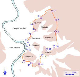 Carte en couleurs représentant la localisation des portes dans une enceinte de ville.
