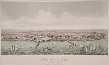 Buenos Aires à vol d'oiseau, gravure de D. Dolin, v. 1865