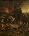 Suiveur de Jérôme Bosch, La Tentation de saint Antoine (copie partielle du triptyque de Lisbonne), milieu du XVIe siècle [25].