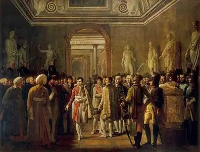Napoléon reçoit au Louvre les députés de l’armée après son couronnement. 8 décembre 1804, 1808, Versailles, musée national du château et des Trianons.