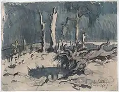 Aquarelle représentant un no man's land, aquarelle (janvier 1917)