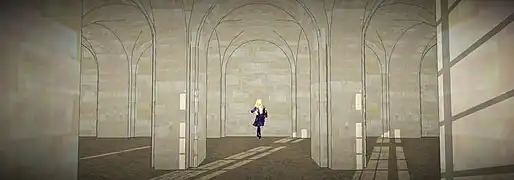 Vue de l'intérieur de l'Orangerie du château neuf de Meudon depuis l'entrée centrale, vers 1710.