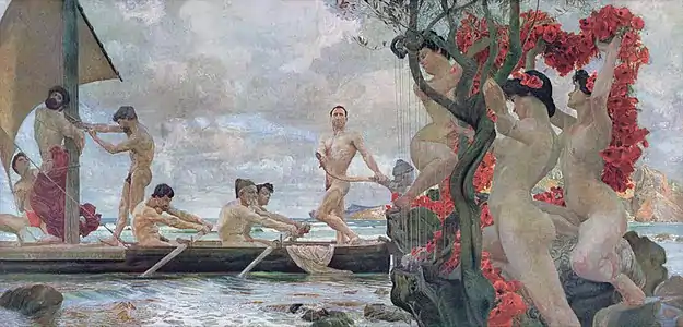 Ulysse et les sirènes (vers 1900), lithographie, Paris, bibliothèque des Arts décoratifs.