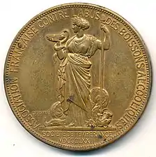 Association française contre l'abus des boissons alcooliques, Société de tempérance. 1872, médaille en bronze, 51 mm, avers.