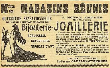 Publicité de la bijouterie des Magasins Réunis
