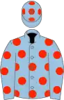 Light blue, scarlet spots