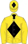Yellow, black diamond, yellow sleeves, yellow cap, black diamond