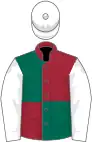 Dark green and maroon (quartered), white sleeves and cap