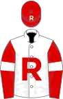 White, red &quo;r&quo;, red sleeves, white armlet, red cap, white &quo;r&quo;