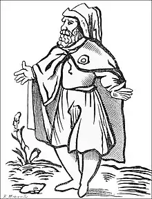 Le Juif errant portant rouelle, dessin du XIXe siècle.