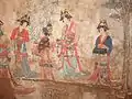 Femmes Khitan portant des vêtements de style Tang ; Tombe Baoshan n°2 peinture murale datant de la dynastie Liao .