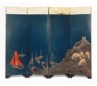 Paravent Bretagne en laque bleue, Jean Dunand, 1926.