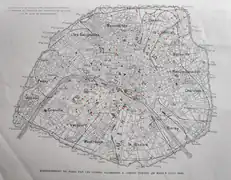 Carte des impacts d'obus des canons longue portées parue dans L'Illustration.