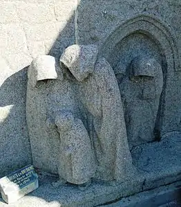 Détail des Funérailles en Bretagne de Paul Le Goff, réduction en granit par Élie Jules Le Goff.