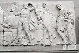 Parthénon. Frise Nord, plaque 47. Entre 442 et 438. Acropole. Marbre du Pentélique. Original