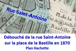 Partie de la rue Saint-Antoine arrivant place de la Bastille en 1870 avant création de la rue de la Bastille