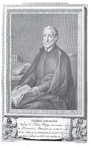 Retrato de Pedro Chacón, gravure d'après un dessin de José Maea (es), pour Colección de retratos de Españoles ilustres (1791).