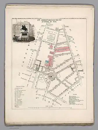 Plan du quartier du Mail dans l'ancien 3e arrondissement en 1834.