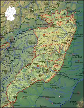 Carte de localisation de la forêt palatine incluant la Vasgovie.