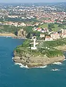 Vue aérienne de la pointe Saint-Martin et du phare de Biarritz.