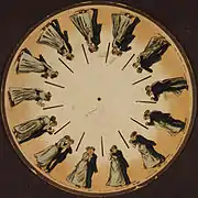 Disque de phénakistiscope réalisé par Eadweard Muybridge (1893).