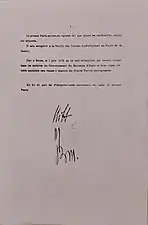 Texte tapé à la machine et parafé de la signature « B. M. ».