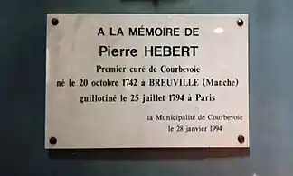 Plaque commémorant Pierre Hébert.
