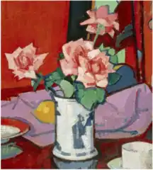 Roses, vase chinois (Samuel Peploe, vers 1916).