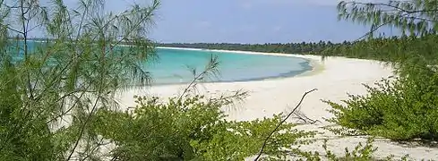 La plage de Mouli à Ouvéa, 25 km de sable blanc.