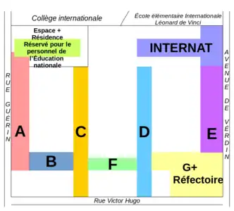 Plan simplifié des bâtiments du lycée François-Ier au XXIe siècle.