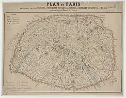 Plan gris avec des flammes oranges dessinées sur certains bâtiments.