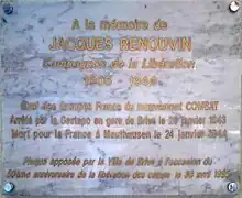 Plaque commémorative sur l’arrestation de Jacques Renouvin en gare de Brive-la-Gaillarde.