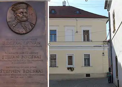 Plaque commémorative sur la maison natale de Bocskai à Cluj-Napoca (Kolozsvár )