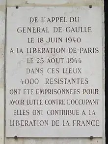 Plaque commémorative à l'emplacement de la Roquette.