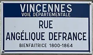 Plaque Rue Angélique Defrance mise en place en 2023.