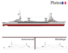 Le mouilleur de mines français Pluton (1928). On remarque à son cul les mines parées pour un mouillage.
