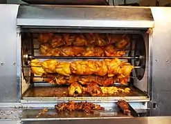 Poulet rôti (pollo rostizado) cuisine à emporter dans le quartier Obrera de Mexico.