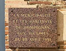 Plaque commémorative du 20 avril 1991.