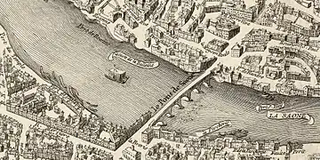 Dessin sur le plan scénographique de Lyon, copie du XVIIIe siècle par Maurille-Antoine Moithey.