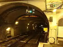 Vue du tiroir de manœuvre à la station Porte des Lilas de la ligne 3 bis du métro de Paris